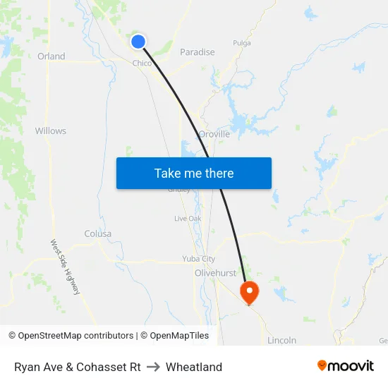 Ryan Ave & Cohasset Rt to Wheatland map