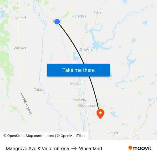Mangrove Ave & Vallombrosa to Wheatland map