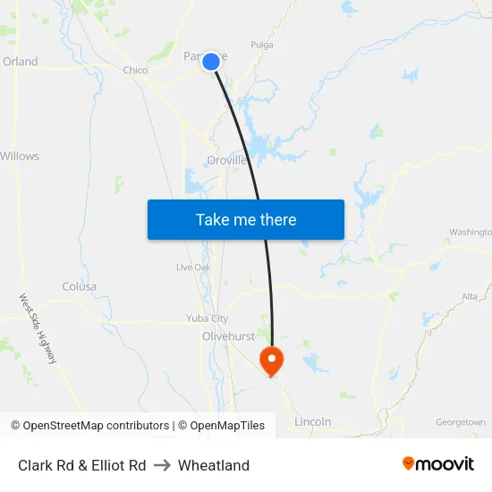 Clark Rd & Elliot Rd to Wheatland map