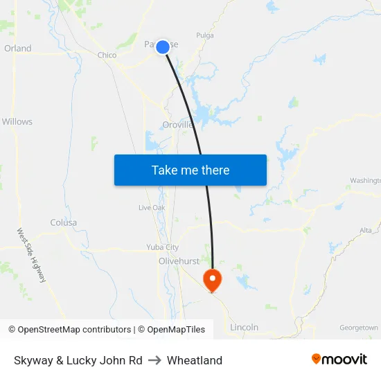 Skyway & Lucky John Rd to Wheatland map