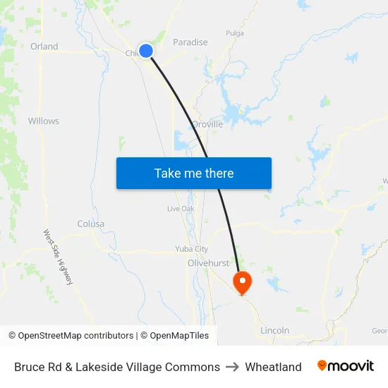 Bruce Rd & Lakeside Village Commons to Wheatland map