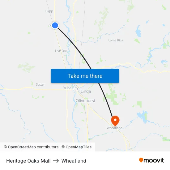 Heritage Oaks Mall to Wheatland map