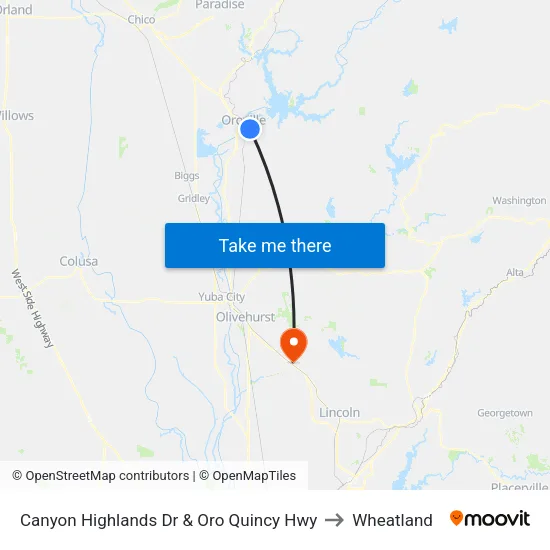 Canyon Highlands Dr & Oro Quincy Hwy to Wheatland map
