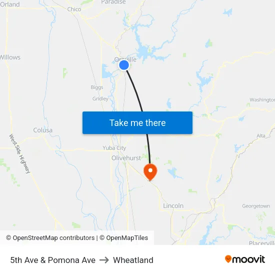5th Ave & Pomona Ave to Wheatland map
