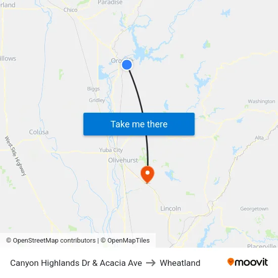 Canyon Highlands Dr & Acacia Ave to Wheatland map
