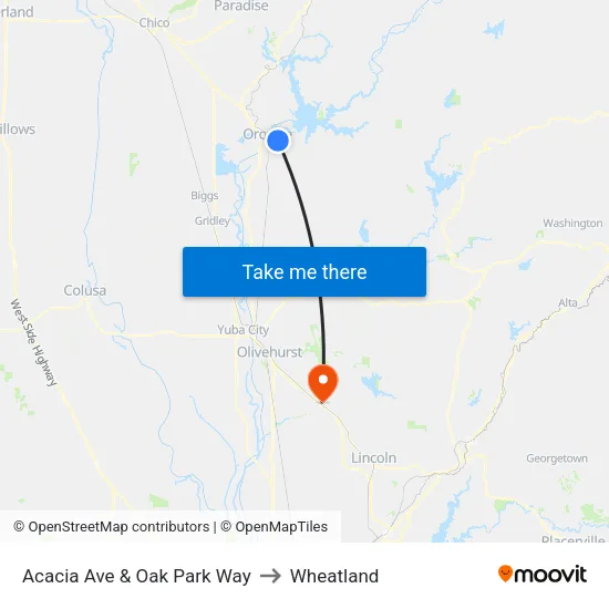Acacia Ave & Oak Park Way to Wheatland map