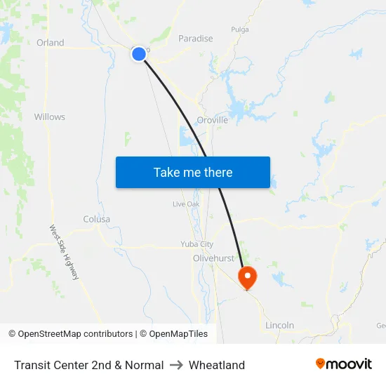Transit Center 2nd & Normal to Wheatland map