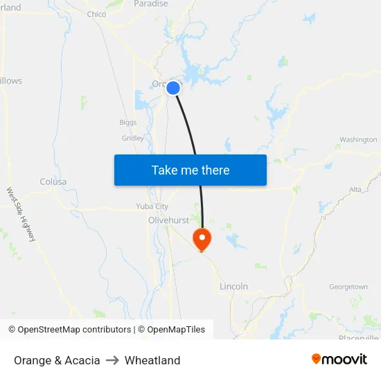 Orange & Acacia to Wheatland map