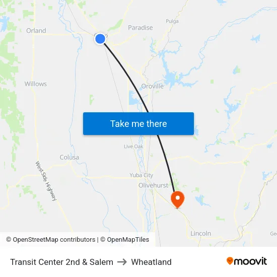 Transit Center 2nd & Salem to Wheatland map
