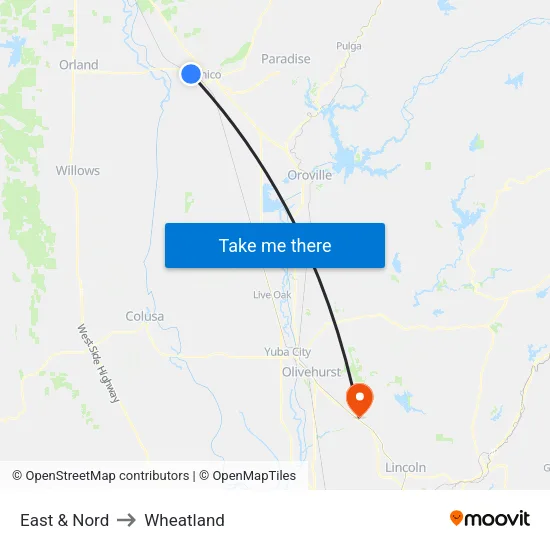 East & Nord to Wheatland map