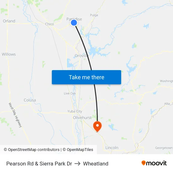 Pearson Rd & Sierra Park Dr to Wheatland map