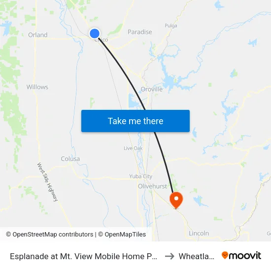 Esplanade at Mt. View Mobile Home Park to Wheatland map