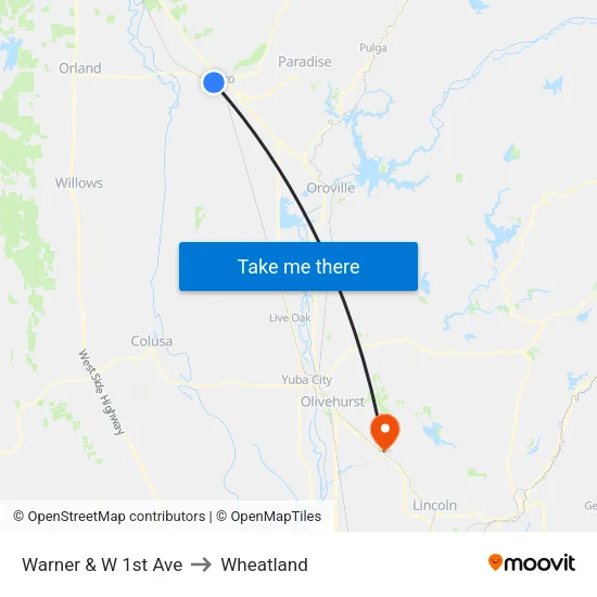 Warner & W 1st Ave to Wheatland map