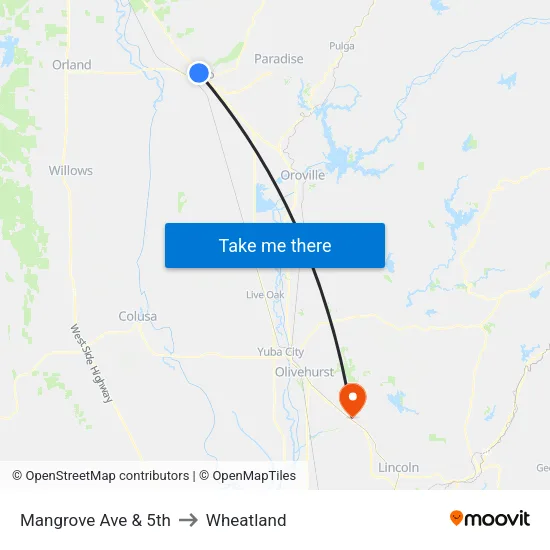 Mangrove Ave & 5th to Wheatland map