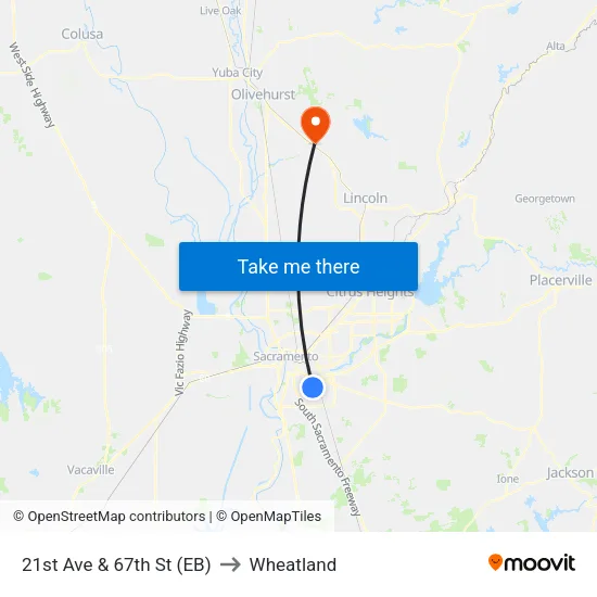 21st Ave & 67th St (EB) to Wheatland map