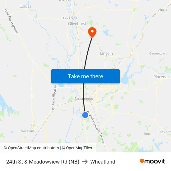 24th St & Meadowview Rd (NB) to Wheatland map