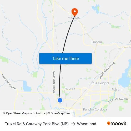 Truxel Rd & Gateway Park Blvd (NB) to Wheatland map