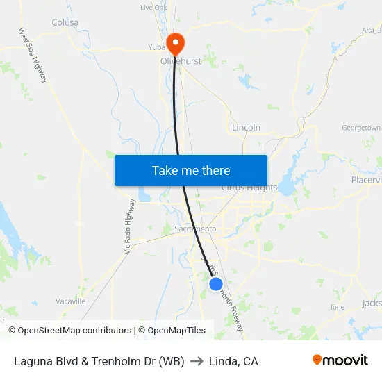 Laguna Blvd & Trenholm Dr (WB) to Linda, CA map