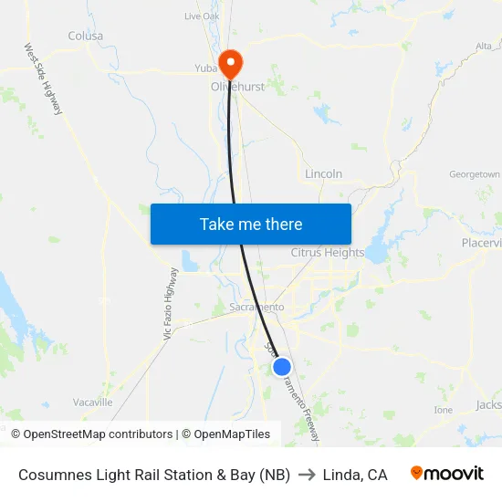 Cosumnes Light Rail Station & Bay (NB) to Linda, CA map