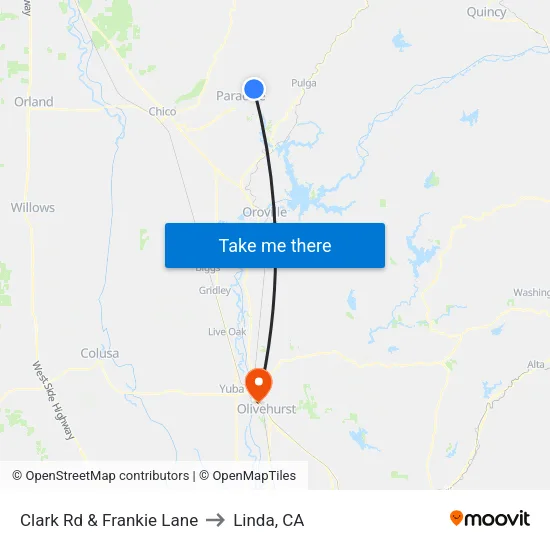 Clark Rd & Frankie Lane to Linda, CA map