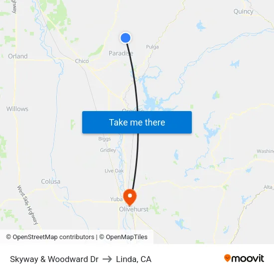 Skyway & Woodward Dr to Linda, CA map