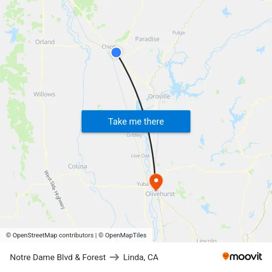 Notre Dame Blvd & Forest to Linda, CA map