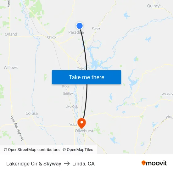 Lakeridge Cir & Skyway to Linda, CA map
