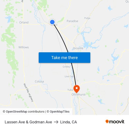 Lassen Ave & Godman Ave to Linda, CA map