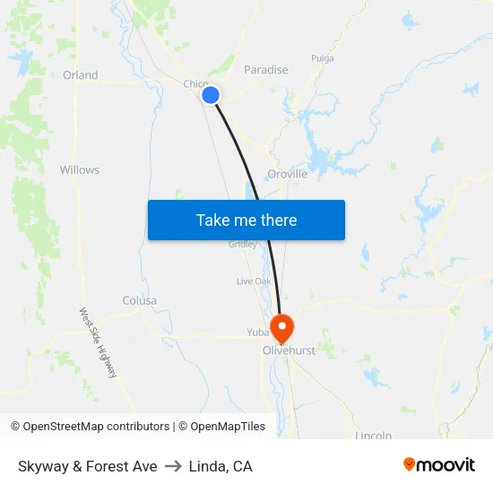 Skyway & Forest Ave to Linda, CA map