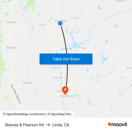 Skyway & Pearson Rd to Linda, CA map