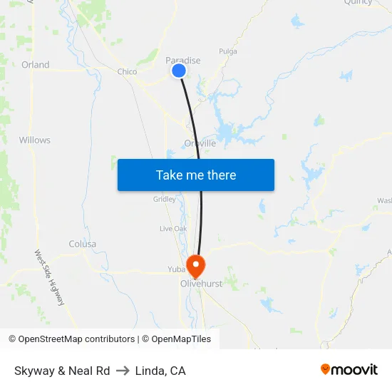 Skyway & Neal Rd to Linda, CA map