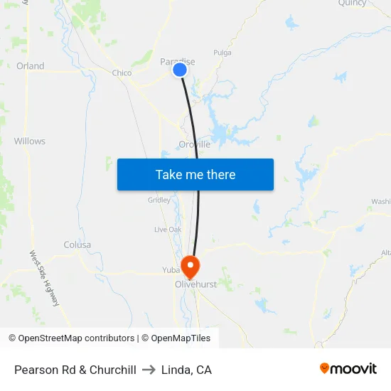 Pearson Rd & Churchill to Linda, CA map