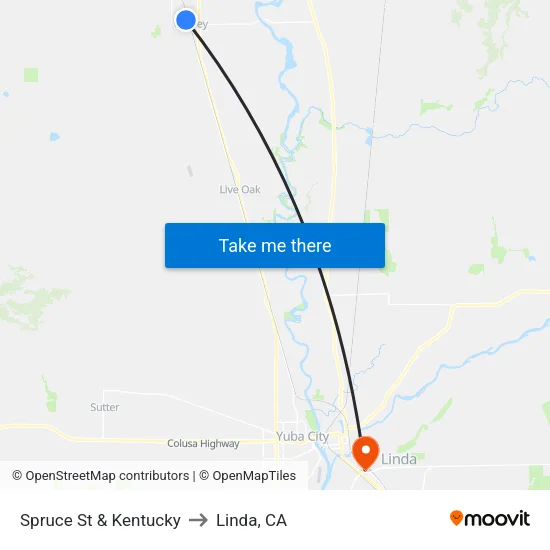 Spruce St & Kentucky to Linda, CA map