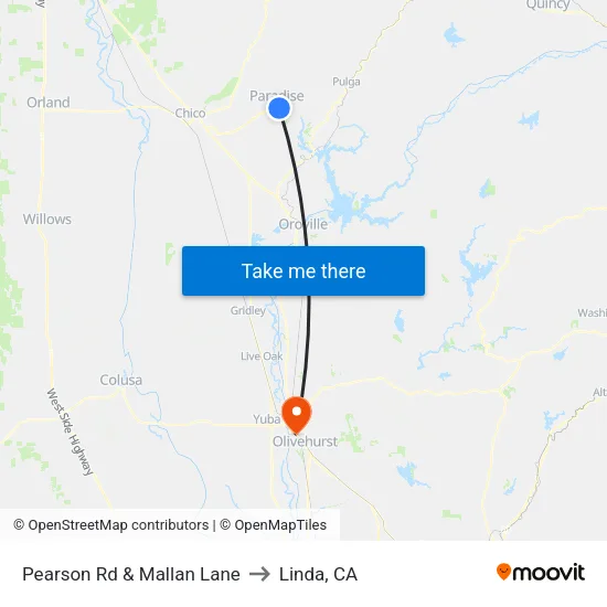 Pearson Rd & Mallan Lane to Linda, CA map