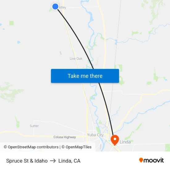 Spruce St & Idaho to Linda, CA map