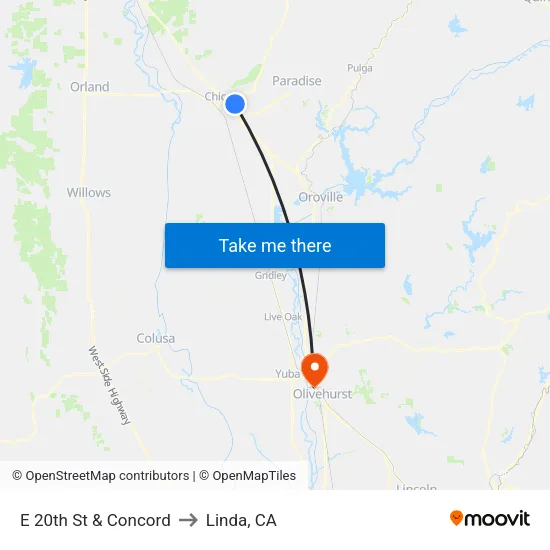 E 20th St & Concord to Linda, CA map