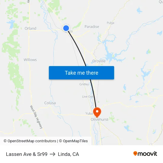 Lassen Ave & Sr99 to Linda, CA map