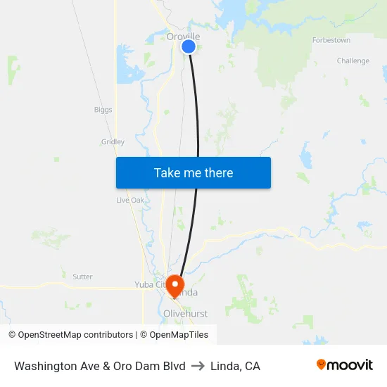 Washington Ave & Oro Dam Blvd to Linda, CA map