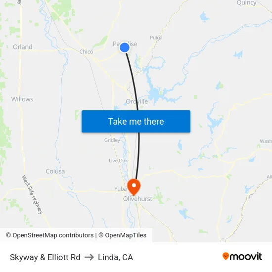 Skyway & Elliott Rd to Linda, CA map
