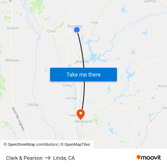 Clark & Pearson to Linda, CA map