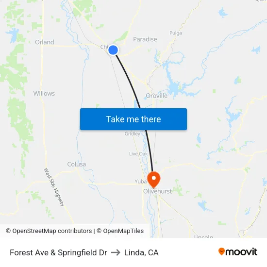 Forest Ave & Springfield Dr to Linda, CA map