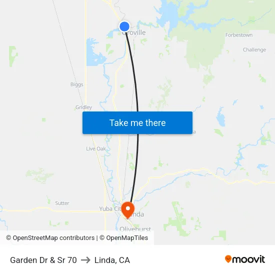 Garden Dr & Sr 70 to Linda, CA map