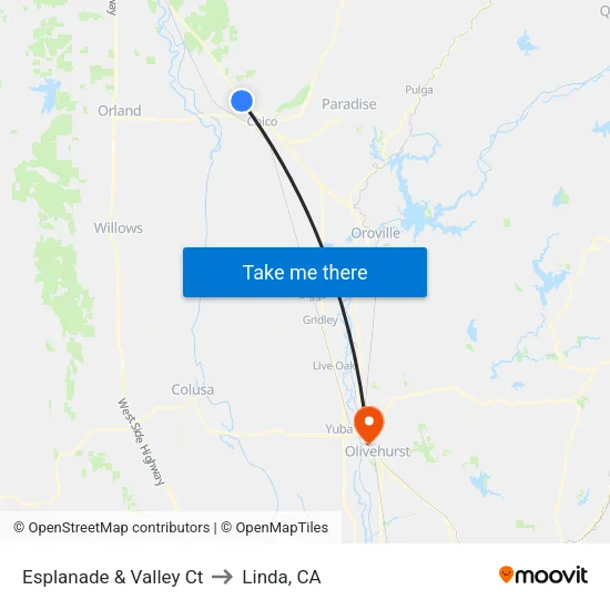 Esplanade & Valley Ct to Linda, CA map
