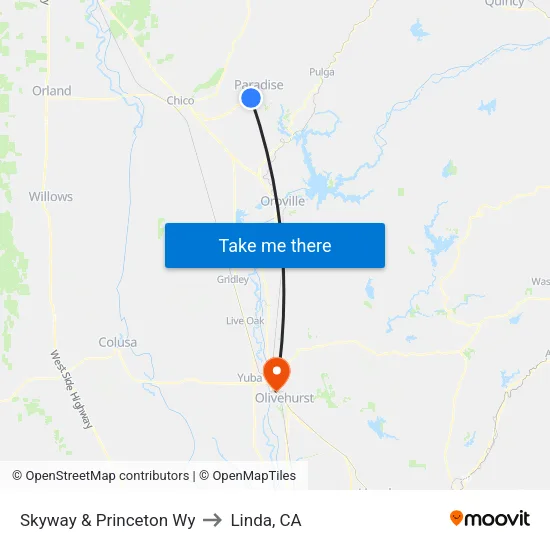 Skyway & Princeton Wy to Linda, CA map
