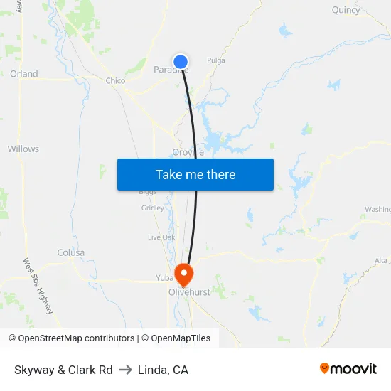 Skyway & Clark Rd to Linda, CA map