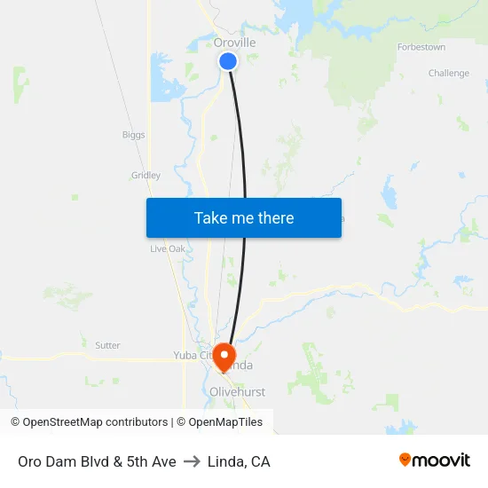 Oro Dam Blvd & 5th Ave to Linda, CA map