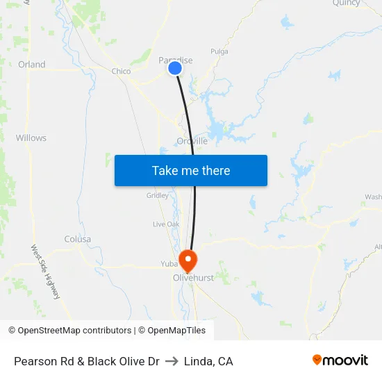 Pearson Rd & Black Olive Dr to Linda, CA map