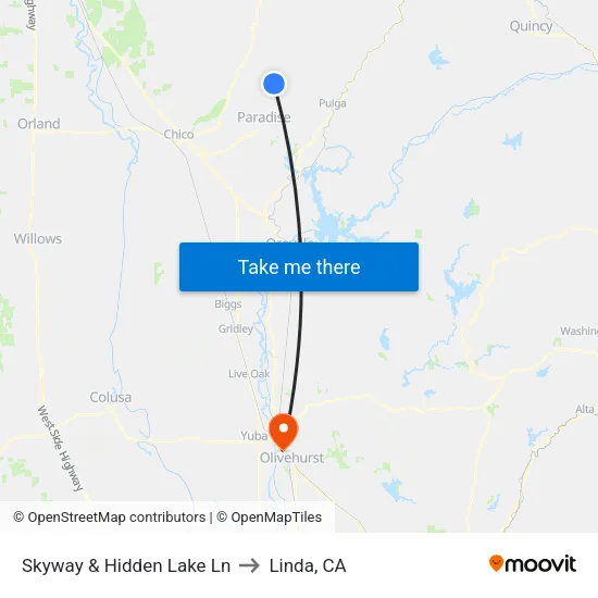 Skyway & Hidden Lake Ln to Linda, CA map