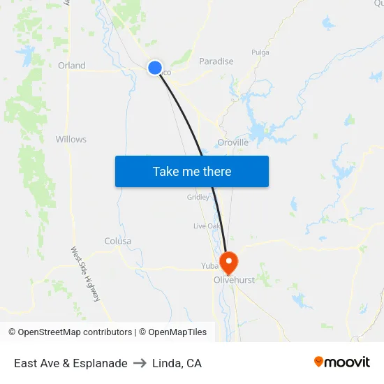 East Ave & Esplanade to Linda, CA map