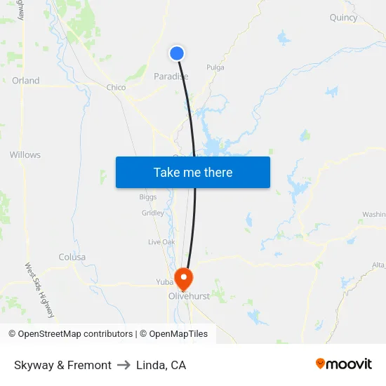 Skyway & Fremont to Linda, CA map